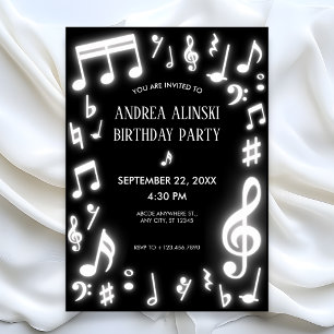Invitation Notes de musique éclairées d'anniversaire