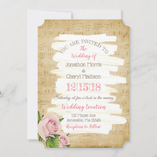 Invitation Notes de musique et rose Roses Mariage Floral