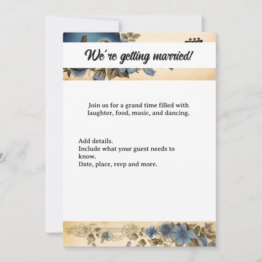 Invitation Notes de musique guitare Fleurs (Dos)