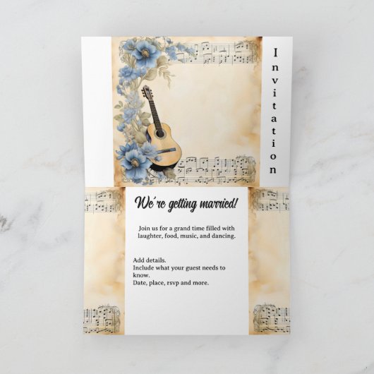 Invitation Notes de musique guitare Fleurs Bleu (Intérieur)