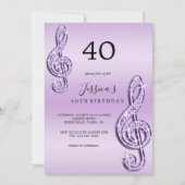Invitation Notes de musique Lilac Glitzy Anniversaire (Devant)