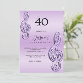 Invitation Notes de musique Lilac Glitzy Anniversaire (Debout devant)