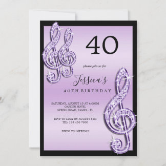 Invitation Notes de musique Lilac Glitzy Anniversaire