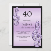 Invitation Notes de musique Lilac Glitzy Anniversaire (Devant)