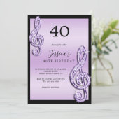Invitation Notes de musique Lilac Glitzy Anniversaire (Debout devant)