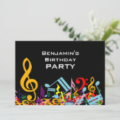 Invitation Notes de musique mélangée colorée Anniversaire (Debout devant)