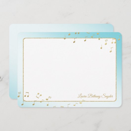 Invitation Notes de musique Merci plat bleu et or (Devant / Derrière)