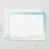 Invitation Notes de musique Merci plat bleu et or (Devant)