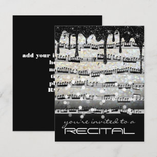 Invitation notes de musique noir et blanc récital