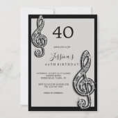 Invitation Notes de musique noire glitzy Anniversaire (Devant)