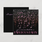 Invitation notes de musique roses fête (Devant / Derrière)