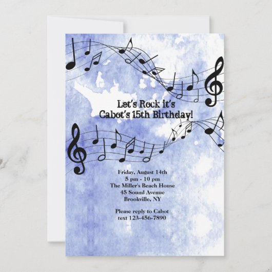 Invitation Notes de musique sur fond bleu (Devant)