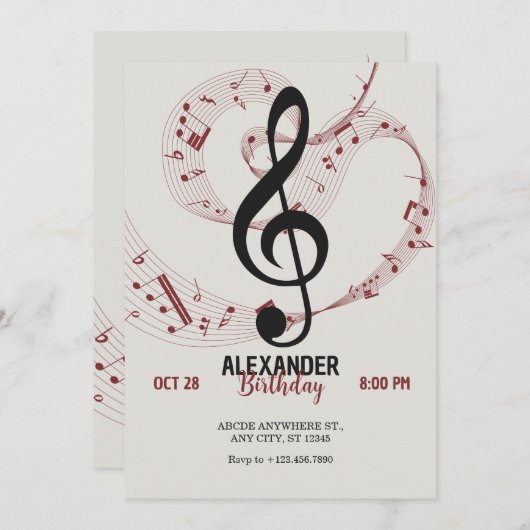 Invitation Notes de musique symphonie  (Devant / Derrière)