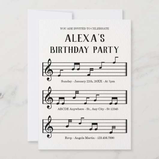 Invitation notes de partition musicale (Devant)