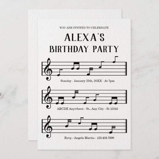 Invitation notes de partition musicale (Devant / Derrière)