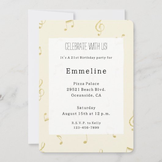 Invitation Notes musicales à la crème blanche Anniversaire br (Devant)