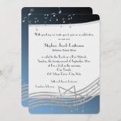 Invitation Notes musicales Bar Mitzvah Silver et Blue (Devant / Derrière)