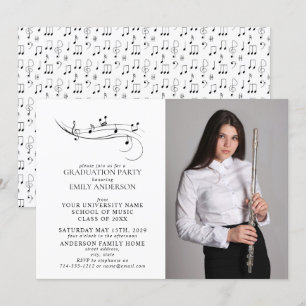 Invitation Notes musicales Black & White Photo Graduation
