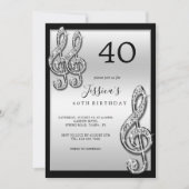 Invitation Notes musicales d'argent glitzy Anniversaire (Devant)