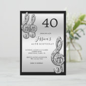 Invitation Notes musicales d'argent glitzy Anniversaire (Debout devant)