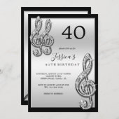 Invitation Notes musicales d'argent glitzy Anniversaire (Devant / Derrière)
