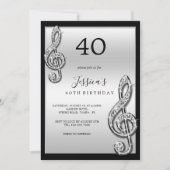 Invitation Notes musicales d'argent glitzy Anniversaire (Devant)