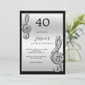 Invitation Notes musicales d'argent glitzy Anniversaire (Debout devant)