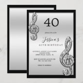 Invitation Notes musicales d'argent glitzy Anniversaire (Devant / Derrière)