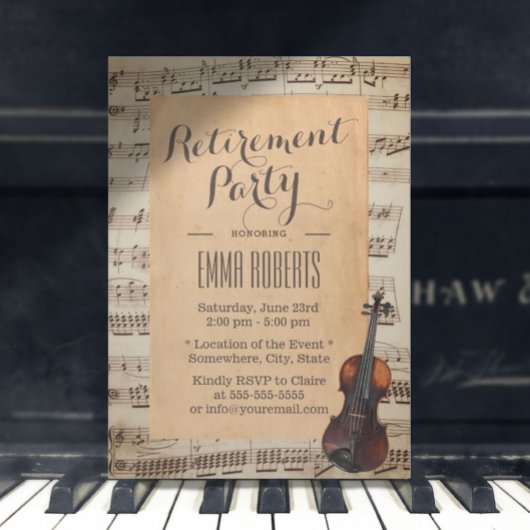 Invitation Notes musicales de violon vintage Retraite musical