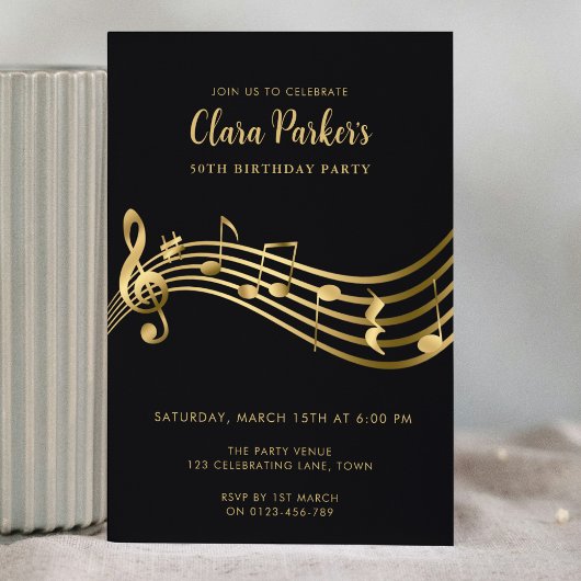 Invitation Notes musicales du 50e anniversaire Gold Elegant M