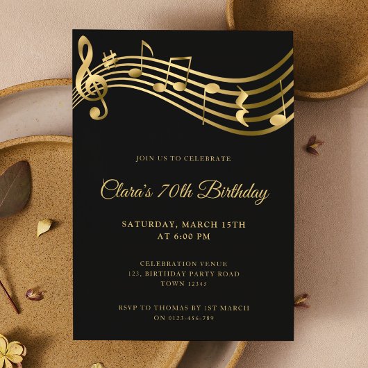 Invitation Notes musicales du 70e anniversaire Gold Elegant M