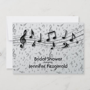 Invitation Notes musicales en gris argenté et noir Fête de l'