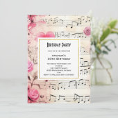 Invitation Notes musicales et Rose Design Vintage Anniversair (Debout devant)