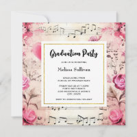 Notes musicales et Rose Vintage Design Graduation