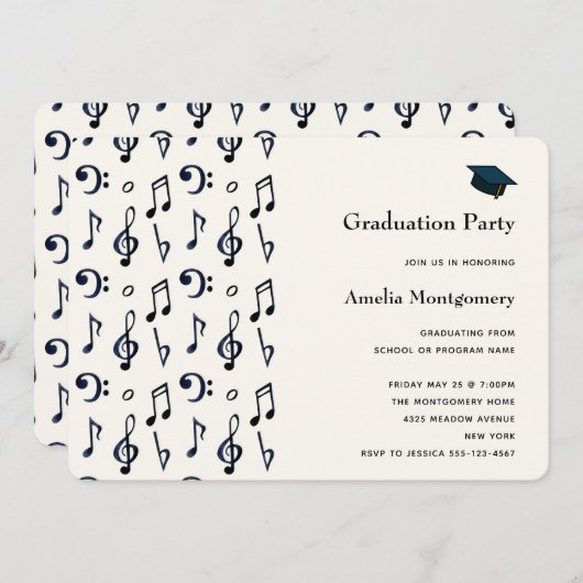 Invitation Notes musicales mignonnes Diplôme Motif (Devant / Derrière)