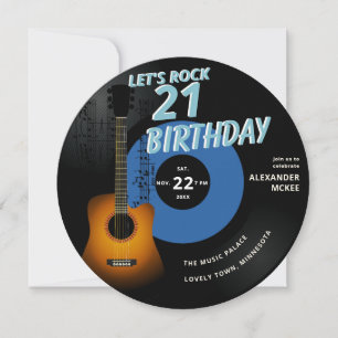 Invitation Notes musicales Rock Guitar Blue 21st Birthday