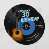 Invitation Notes musicales Rock Guitar Blue 30th Birthday (Devant / Derrière)