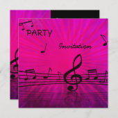 Invitation Notes musicales roses de la soirée d'invitation (Devant / Derrière)