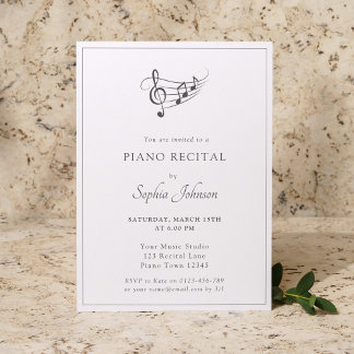 Invitation Notes musicales simples Concert noir et blanc