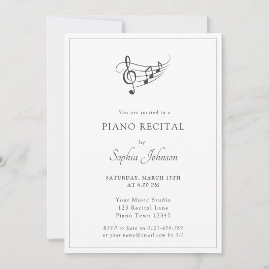 Invitation Notes musicales simples Concert noir et blanc (Devant)