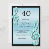 Invitation Notes musicales Turquoises Glitzy Anniversaire (Devant)