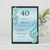 Invitation Notes musicales Turquoises Glitzy Anniversaire (Debout devant)
