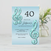 Invitation Notes musicales Turquoises Glitzy Anniversaire (Debout devant)