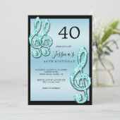 Invitation Notes musicales Turquoises Glitzy Anniversaire (Debout devant)