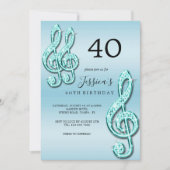 Invitation Notes musicales Turquoises Glitzy Anniversaire (Devant)