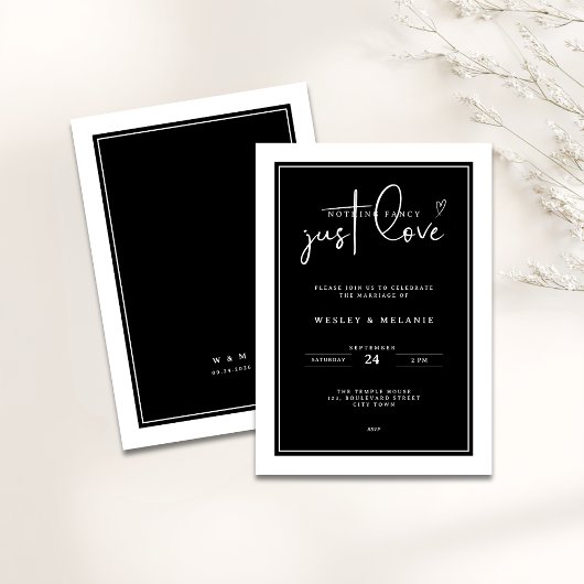 Invitation Nothing Fancy Just Love Black Elegant Wedding