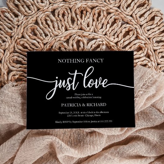 Invitation Nothing Fancy Just Love Casual Wedding Black