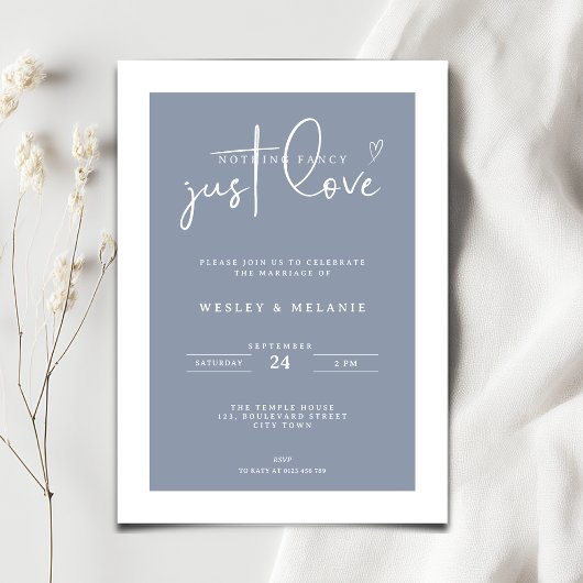 Invitation Nothing Fancy Just Love Dust Blue Elegant Wedding