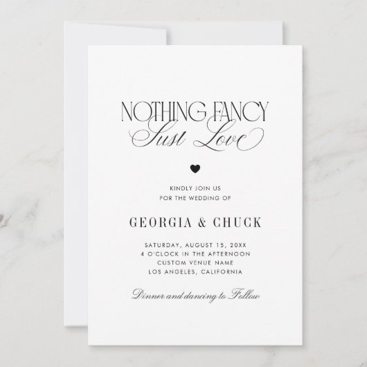 Invitation Nothing Fancy Just Love Luxe Script Photo Wedding (Devant)