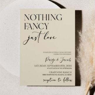 Invitation Nothing Fancy Just Love Minimalist Casual Wedding